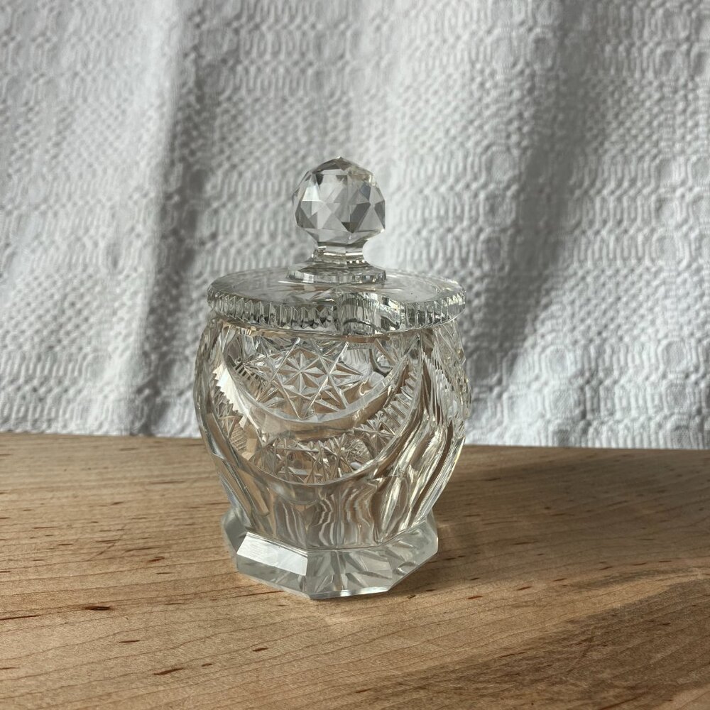 American Brilliant Cut Glass Jam/Jelly Jar with Lid - Picture 2 of 10